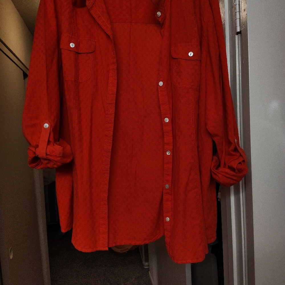 Women's red long sleeve dress shirt 3x oversized, CASUAL LAID-BACK, COMFY